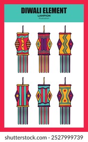 Ilustração de elemento de Diwali ou Deepavali. Conjunto de ícones do Diwali para modelo gráfico e de design. Lanterna e lâmpada Deevapali ou Diwali