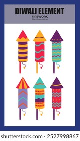 Diwali or Deepavali flat illustration. Diwali icon set for graphic and design template. Deevapali or Diwali firecrackers or firework