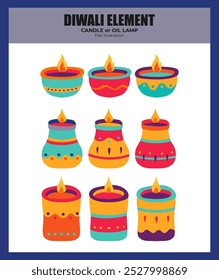 Diwali or Deepavali flat illustration. Diwali icon set for graphic and design template. Deevapali or Diwali candle or oil lamp