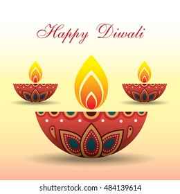 Diwali or Deepavali greeting with beautiful burning diwali diya (india oil lamp). Festival of Lights celebration vector illustration.