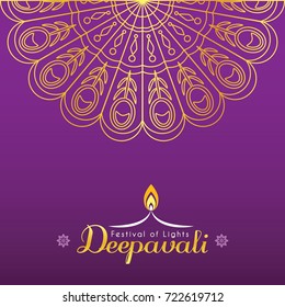 Diwali Or Deepavali Greeting Card Template Design. Diwali Pattern Design Element In Gold Color. Festival Of Lights Celebration Vector Illustration.