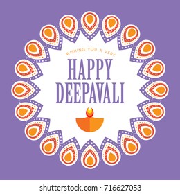 Diwali or Deepavali greetings template with beautiful burning diwali diya (india oil lamp)  vector illustration.