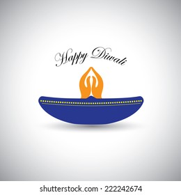 diwali or deepawali lamp with namaste as fire - vector graphic icon. This graphic illustrates indian festival celebrated as festival of lights marked by lighting diyas or lamps and bursting crackers