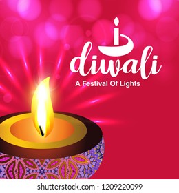 Diwali design with pink background and typography vector
