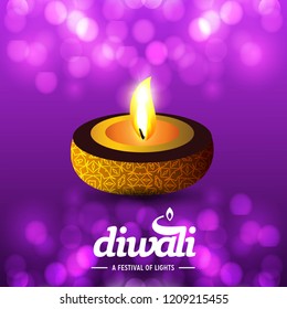 Diwali design purple background and typography vector