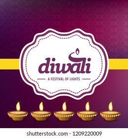 Diwali design with purple background and typography vector