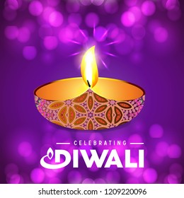 Diwali design purple background and typography vector