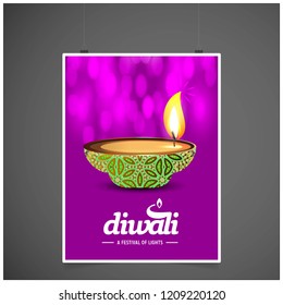 Diwali design purple background and typography vector