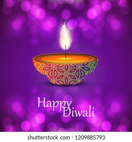 Diwali design purple background and typography vector
