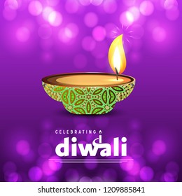 Diwali design purple background and typography vector