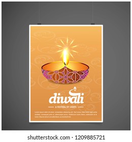 Diwali design yellow background and typography vector