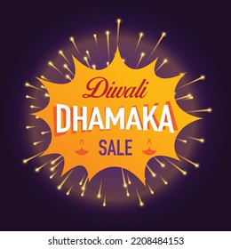 Diwali Dhamaka Festival Sale Off Text, Sticker, Fire Cracker, Bumper Dhamaka Offer, Biggest Sale - Vector Illustration Usable For Poster, Banner ,Flyer