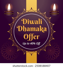 Diwali Dhamaka offer Banner with up to 40% off. Illustration. Happy Deepawali. Vector. Diwali Sale.