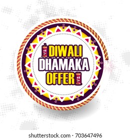 Diwali Dhamaka Offer Sale poster, banner or flyer design with burning crackers.