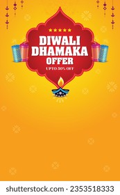 Diwali Dhamaka Ofrece Vector, Publicidad, Banner Web, Plantilla De Carteles (Traducción Al Inglés: Oferta de explosión de Diwali)