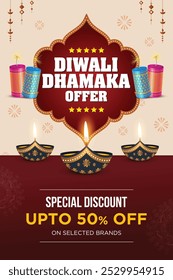 Diwali Dhamaka Ofrecer Vector, Publicidad, Anuncio de Web, Plantilla de Póster, Concepto de Diseño (Traducción: Diwali Blast Offer)	