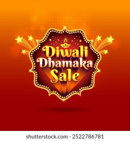 Diwali Dhamaka Sale Label Design Template Vector Layered illustration. Advertisement Offers, marketing, Sale, Discount Poster