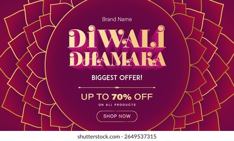 Diwali Dhamaka Sale Label Design Template Vector Layered illustration. Advertisement Offers, marketing, Sale, Discount Poster. Diwali Special Offer Discount Poster Design.