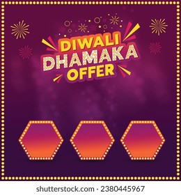 Oferta Diwali Dhamka. Cartel o cartel de anuncios de venta. Tienda móvil, gadgets o póster de tienda electrónica. Plantilla con capas vectoriales