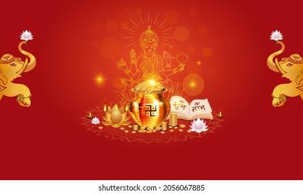 Diwali dhanteras worship with Goddess Laxmi and golden jewellery coin and candle lights