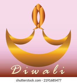 Forma creativa Diwali Diya con color de gradiente dorado y bronce, caligrafía de texto Diwali con un fondo hermoso