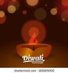Diwali diya lamp of indian light festival banner design template