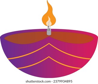 Diwali Diya lamp vector illustration. Indian Hindu religion oil lamps or lanterns with burning candle. Happy Diwali, Deepavali religion event