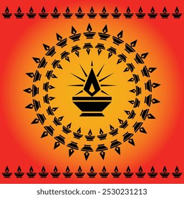 Diwali Diya Mandala Vibrant, auspicious Hindu festival of Divali,  symbolizing knowledge light,  surrounded by mandala of diyas, for festive and spiritual visuals, ideal for Deepavali celebrations.