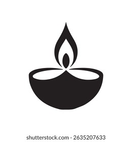 Diwali diya oil lamp line art vector icon for holiday apps and websites. Vector black silhouette. with white background
