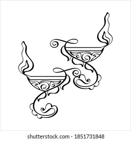 Diwali Diya Pen Ink Style Sketch Greeting, Festival Of Light, Symbolic Victory Of Light Over Darkness, Good Over Evil Vector Art Illustration