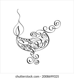 Diwali Diya Pen Ink Style Sketch Greeting, Festival Of Light, Symbolic Victory Of Light Over Darkness, Good Over Evil Vector Art Illustration