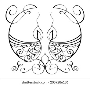 Diwali Diya Pen Ink Style Sketch Greeting, Festival Of Light, Symbolic Victory Of Light Over Darkness, Good Over Evil Vector Art Illustration