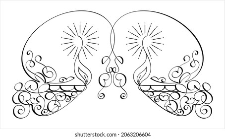 Diwali Diya Pen Ink Style Sketch Greeting, Festival Of Light, Symbolic Victory Of Light Over Darkness, Good Over Evil Vector Art Illustration