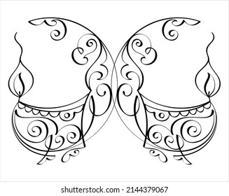 Diwali Diya Pen Ink Style Sketch Greeting, Festival Of Light, Symbolic Victory Of Light Over Darkness, Good Over Evil Vector Art Illustration