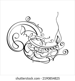 Diwali Diya Pen Ink Style Sketch Greeting, Festival Of Light, Symbolic Victory Of Light Over Darkness, Good Over Evil Vector Art Illustration