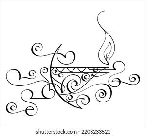 Diwali Diya Pen Ink Style Sketch Greeting, Festival Of Light, Symbolic Victory Of Light Over Darkness, Good Over Evil Vector Art Illustration