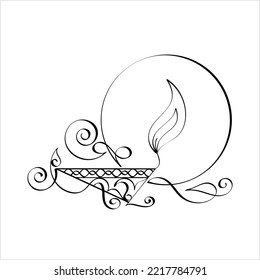 Diwali Diya Pen Ink Style Sketch Greeting, Festival Of Light, Symbolic Victory Of Light Over Darkness, Good Over Evil Vector Art Illustration