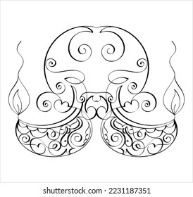 Diwali Diya Pen Ink Style Sketch Greeting, Festival Of Light, Symbolic Victory Of Light Over Darkness, Good Over Evil Vector Art Illustration