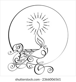 Diwali Diya Pen Ink Style Sketch Greeting, Festival Of Light, Symbolic Victory Of Light Over Darkness, Good Over Evil Vector Art Illustration
