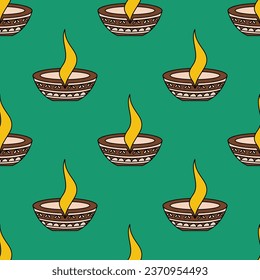 Diwali diya seamless pattern , doodle pattern print , diwali festival childish print