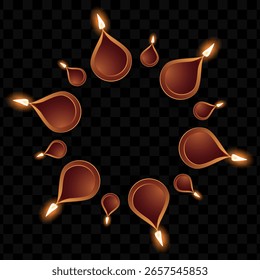 Diwali diya in transparent background. vector illustration. Indian festival of lights Happy Diwali, holiday Background, Diwali celebration.