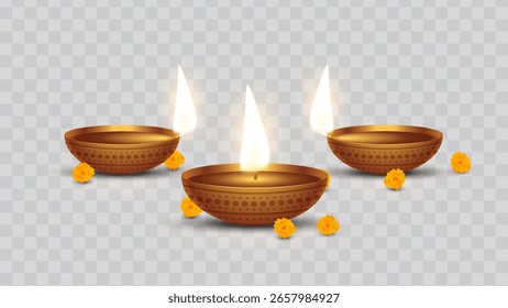 Diwali diya in transparent background. vector illustration. Indian festival of lights Happy Diwali, holiday Background, Diwali celebration.