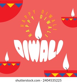 Diwali diya typography, oil lamp vector illustration