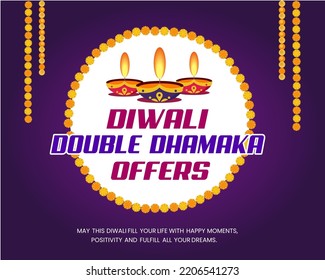 Diwali Double Dhamaka Sale. Festival Instagram And Social Media Post Banner Template.