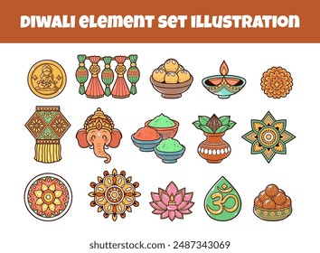 Diwali element set vector illustration, diwali ornament for the event.