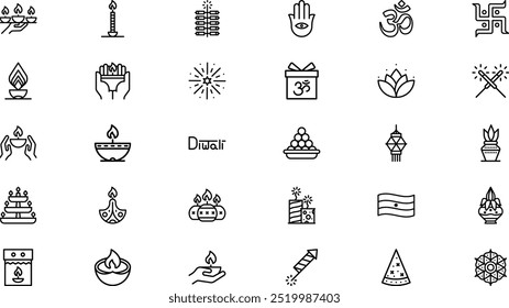 Diwali elements icons High-Quality Vector Icons Collection with Editable Stroke. Ideal for Professional and Creative Projects.