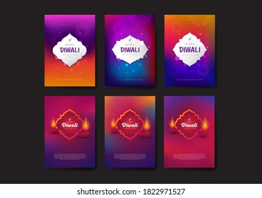 Diwali Festival A4 Poster Design Layout Template Set Vector Illustration