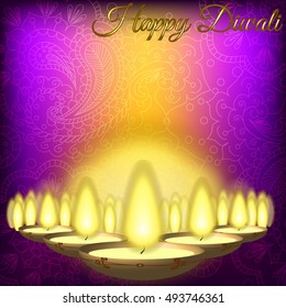 Diwali festival background with candles and glitter