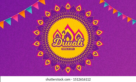 Diwali Festival Background. Hindu Festive Modern Greeting Card. Indian Rangoli Art Concept. Deepavali Or Diwali Festival Of Lights. Happy Indian Holiday. Vector