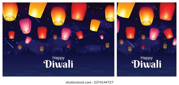 diwali festival background illustration with decorated floating sky lantern for indian diwali festival holiday celebration